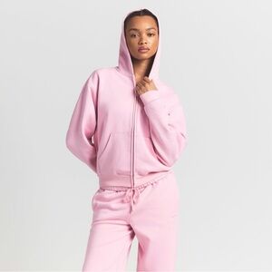 SKIMS Cotton Fleece Zip Up Hoodie in Halite S